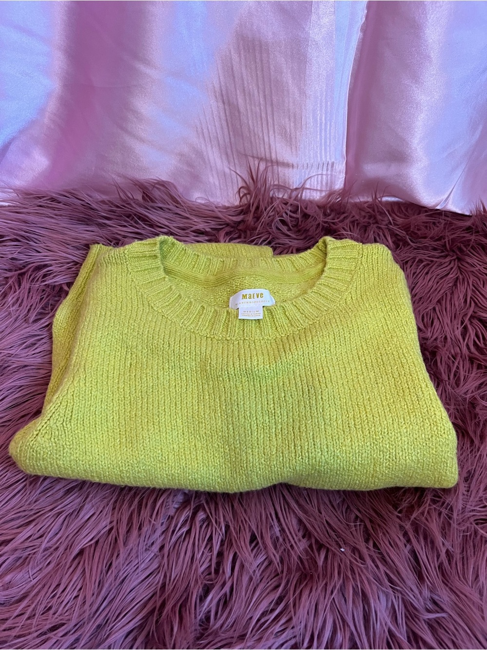 Anthropologie Maeve Lime Green Crewneck Sweater